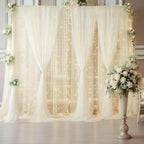 30ft x 10ft Ivory Backdrop Curtain with Lights String for Parties, Sheer Tulle Wedding Photo Backdrops Drapes