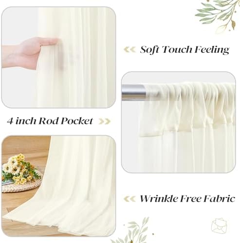 30ft x 10ft Ivory Backdrop Curtain with Lights String for Parties, Sheer Tulle Wedding Photo Backdrops Drapes, alternate view