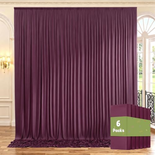 30ft x 10ft Maroon Backdrop Curtains for Parties, Polyester Burgundy Backdrop Drapes 6 Panels 5x10ft for Baby