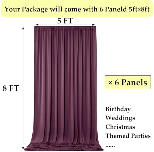 30ft x 10ft Maroon Backdrop Curtains for Parties, Polyester Burgundy Backdrop Drapes 6 Panels 5x10ft for Baby, alternate view