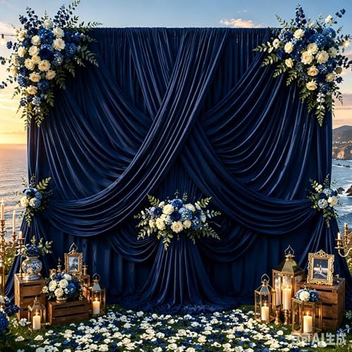 30ft x 10ft Navy Blue Backdrop Curtains, Wrinkle-Free Fabric Photo Background for Graduation Ceremony Corporate