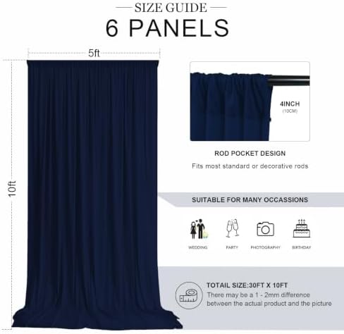 30ft x 10ft Navy Blue Backdrop Curtains, Wrinkle-Free Fabric Photo Background for Graduation Ceremony Corporate, alternate
