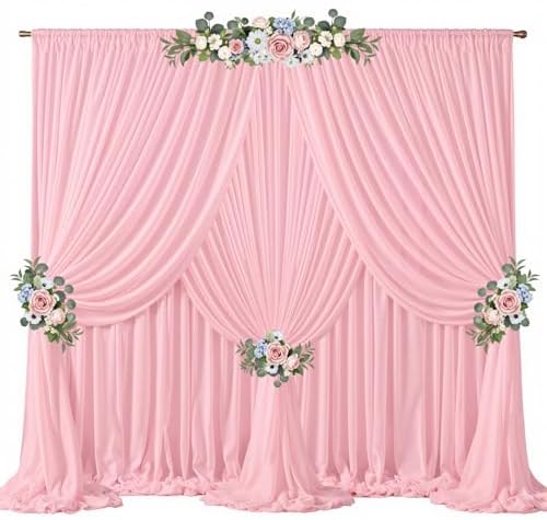 30ft x 10ft Peach Pink Backdrop Curtains, Wrinkle-Free Sheer Chiffon Fabric Photo Backdrop Drapes for Wedding