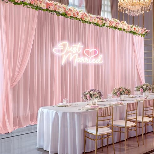 30ft x 10ft Peach Pink Backdrop Curtains, Wrinkle-Free Sheer Chiffon Fabric Photo Backdrop Drapes for Wedding, alternate view