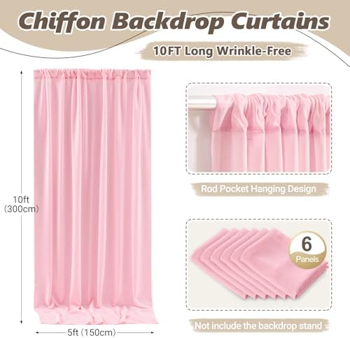 30ft x 10ft Peach Pink Backdrop Curtains, Wrinkle-Free Sheer Chiffon Fabric Photo Backdrop Drapes for Wedding, alternate view