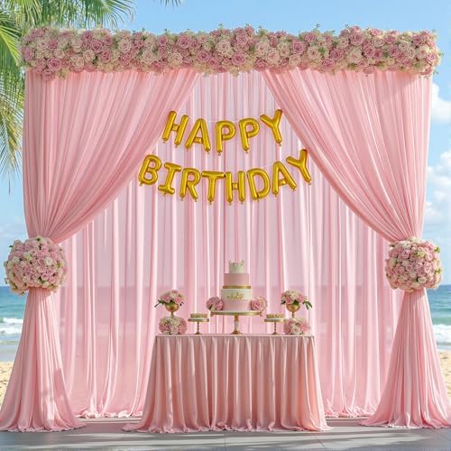 30ft x 10ft Peach Pink Backdrop Curtains, Wrinkle-Free Sheer Chiffon Fabric Photo Backdrop Drapes for Wedding, alternate view