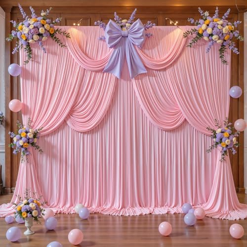 30ft x 10ft Pink Backdrop Curtains, Baby Pink Drapes for Backdrop Fabric in 30 ft X 10 ft(6 Panels 5ft X 10ft), alternate