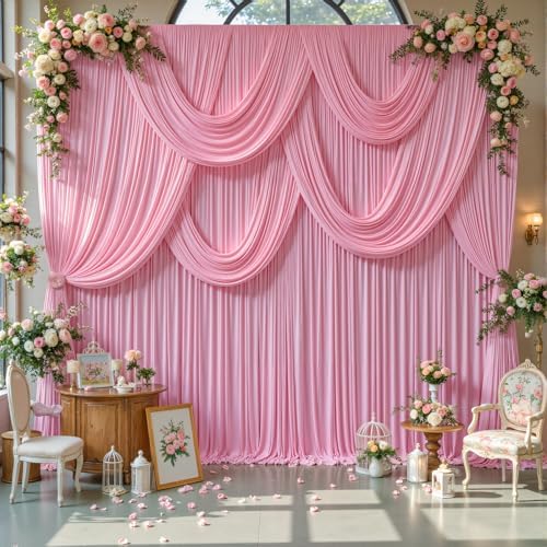 30ft x 10ft Pink Backdrop Curtains, Baby Pink Drapes for Backdrop Fabric in 30 ft X 10 ft(6 Panels 5ft X 10ft), alternate