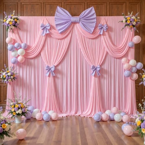 30ft x 10ft Pink Backdrop Curtains, Baby Pink Drapes for Backdrop Fabric in 30 ft X 10 ft(6 Panels 5ft X 10ft), alternate