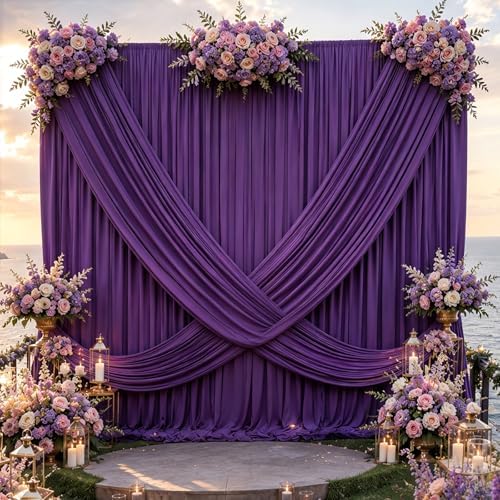 30ft x 10ft Purple Backdrop Curtains for Parties, 6 Panels 5ft x 10ft Wrinkle-Free Drapes for Lavender Wedding