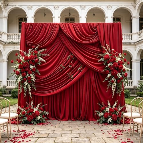 30ft x 10ft Red Backdrop Curtains, Wrinkle-Free Fabric Photo Background for Holiday Party Sale Promotion Retail