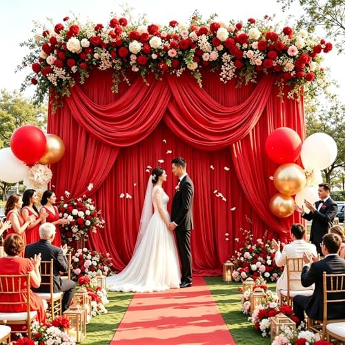 30ft x 10ft Red Backdrop Curtains, Wrinkle-Free Fabric Photo Background for Holiday Party Sale Promotion Retail, alternate
