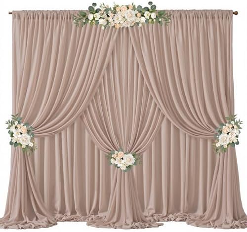 30ft x 10ft Taupe Backdrop Curtain Drapes, Wrinkle-Free Sheer Chiffon Fabric Photo Backdrop Panels for Wedding