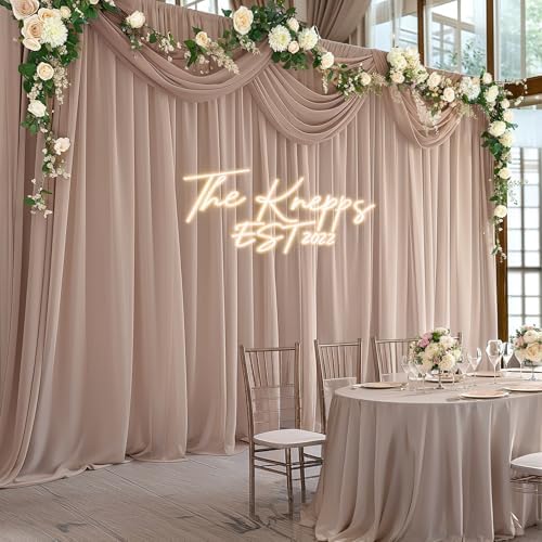 30ft x 10ft Taupe Backdrop Curtain Drapes, Wrinkle-Free Sheer Chiffon Fabric Photo Backdrop Panels for Wedding, alternate