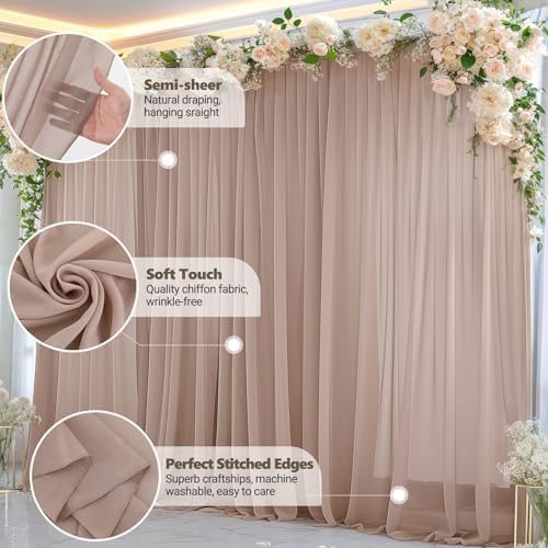 30ft x 10ft Taupe Backdrop Curtain Drapes, Wrinkle-Free Sheer Chiffon Fabric Photo Backdrop Panels for Wedding, alternate