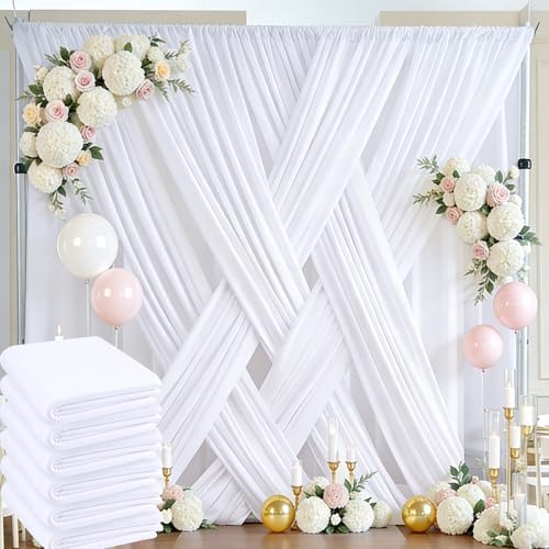 30ft x 10ft White Backdrop Curtain Panels for Parties, Thick Wrinkle Resistant 6 Panels Polyester Wedding