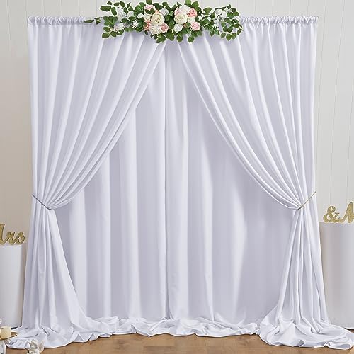 30ft x 10ft White Backdrop Curtain Panels for Parties, Thick Wrinkle Resistant 6 Panels Polyester Wedding, alternate view 3