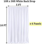 30ft x 10ft White Backdrop Curtain Panels for Parties, Thick Wrinkle Resistant 6 Panels Polyester Wedding, alternate view 6