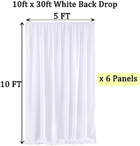 30ft x 10ft White Backdrop Curtain Panels for Parties, Thick Wrinkle Resistant 6 Panels Polyester Wedding, alternate view 6