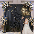 30ft x 10ft Wrinkle Free Black Backdrop Curtain for Parties, 6 Panels 5X10ft Polyester Black Photo Backdrop, alternate view 3