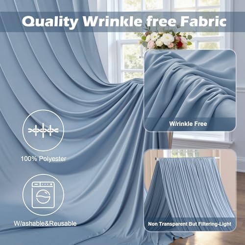30ft x 10ft Wrinkle Free Dusty Blue Backdrop Curtain for Parties, 6 Panels 5x10ft Silky Polyester Backdrop, alternate view 3
