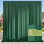 30ft x 10ft Wrinkle Free Hunter Green Backdrop Curtains for Parties, 6 Panels 5x10ft Polyester Green Photo