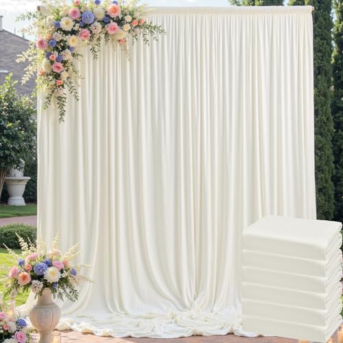 30ft x 10ft Wrinkle Free Ivory Backdrop Curtain for Parties, 6 Panels 5x10ft Silky Polyester Ivory Wedding