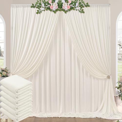 30ft x 10ft Wrinkle Free Ivory Backdrop Curtains for Parties, 6 Panels 5x10ft Polyester Photo Backdrop Drapes