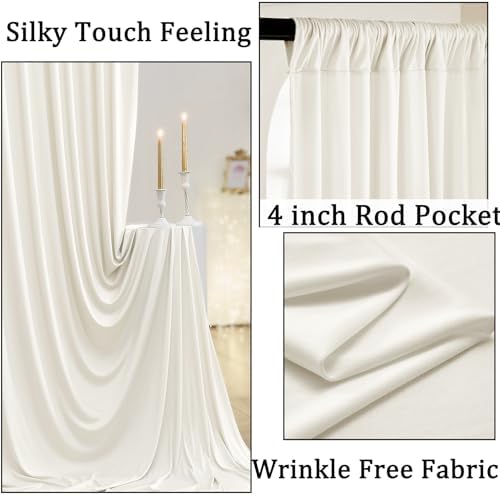30ft x 10ft Wrinkle Free Ivory Backdrop Curtains for Parties, 6 Panels 5x10ft Polyester Photo Backdrop Drapes, alternate view
