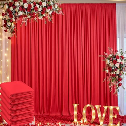 30ft x 10ft Wrinkle Free Red Backdrop Curtain for Parties, 6 Panels 5×10ft Silky Polyester Red Photo Backdrop