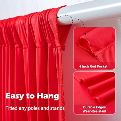 30ft x 10ft Wrinkle Free Red Backdrop Curtain for Parties, 6 Panels 5×10ft Silky Polyester Red Photo Backdrop, alternate view