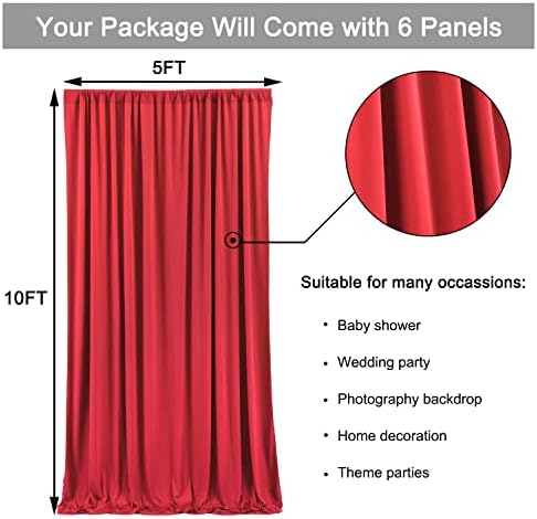 30ft x 10ft Wrinkle Free Red Backdrop Curtains for Parties, Polyester Photo Backdrop Drapes 6 Panels 5x10ft for, alternate