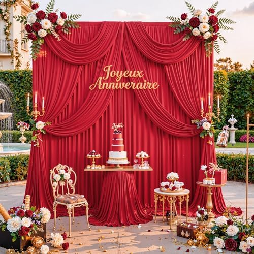 30ft x 10ft Wrinkle Free Red Backdrop Curtains for Parties, Polyester Photo Backdrop Drapes 6 Panels 5x10ft for, alternate
