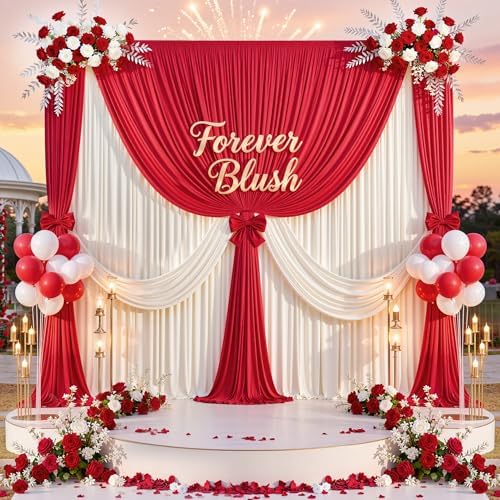 30ft x 10ft Wrinkle Free Red Backdrop Curtains for Parties, Polyester Photo Backdrop Drapes 6 Panels 5x10ft for, alternate