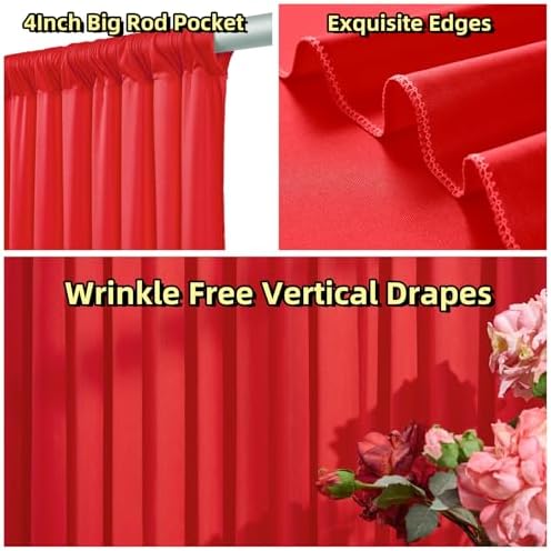30ft x 10ft Wrinkle Free Red Backdrop Curtains for Parties, Polyester Photo Backdrop Drapes 6 Panels 5x10ft for, alternate