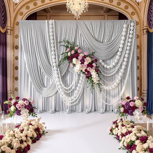 30ft x 10ft Wrinkle Free Silver Backdrop Curtain for Parties, Thick Fabric Backdrop Drapes for Wedding Space, alternate view