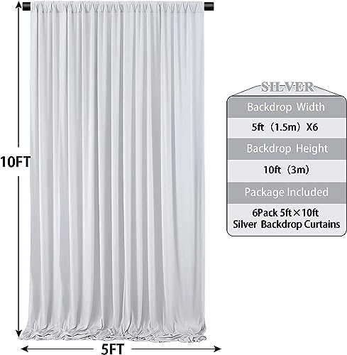 30ft x 10ft Wrinkle Free Silver Backdrop Curtain for Parties, Thick Fabric Backdrop Drapes for Wedding Space, alternate view
