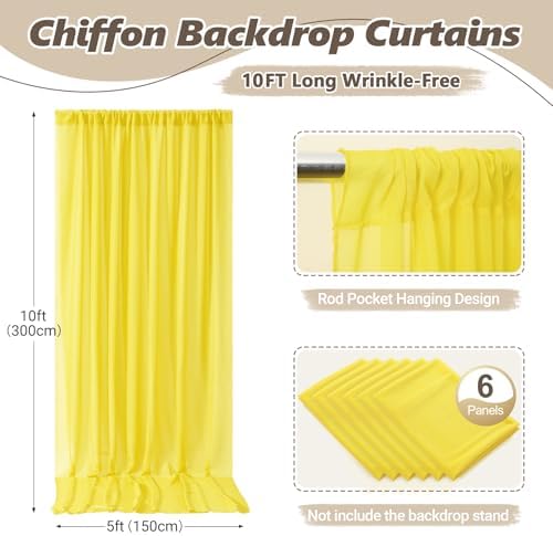 30ft x 10ft Yellow Backdrop Curtain Drapes, Wrinkle-Free Sheer Chiffon Fabric Photo Backgroud Panels for Wedding, alternate
