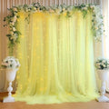 30ft x 10ft Yellow Backdrop Curtain with Lights String for Parties, Sheer Tulle Wedding Photo Backdrops Drapes
