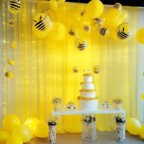 30ft x 10ft Yellow Backdrop Curtain with Lights String for Parties, Sheer Tulle Wedding Photo Backdrops Drapes, alternate