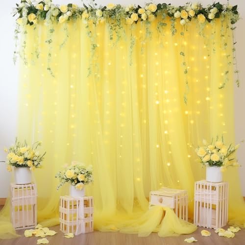 30ft x 10ft Yellow Backdrop Curtain with Lights String for Parties, Sheer Tulle Wedding Photo Backdrops Drapes, alternate
