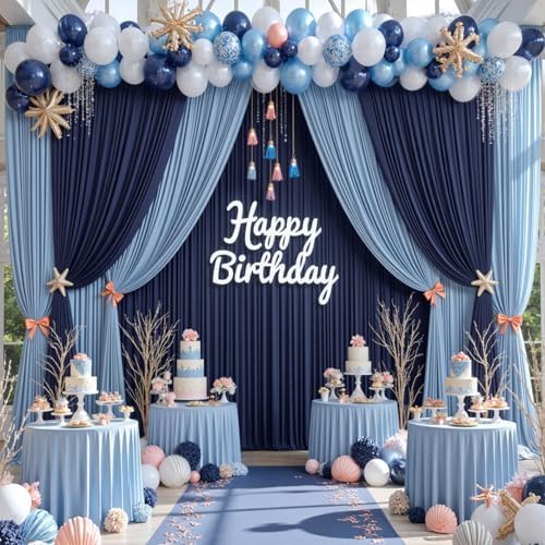 30ft x 15ft Navy Blue Backdrop Curtain for Wedding Party 6 Panels 5x15ft Wrinkle Free Silky Polyester Backdrop