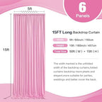 30ft x 15ft Pink Backdrop Curtain for Wedding Party 6 Panels 5x15ft Wrinkle Free Silky Polyester Backdrop Drapes, alternate