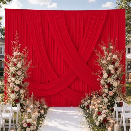 30ft x 15ft Red Backdrop Curtain for Wedding Party 6 Panels 5x15ft Wrinkle Free Silky Polyester Backdrop Drapes