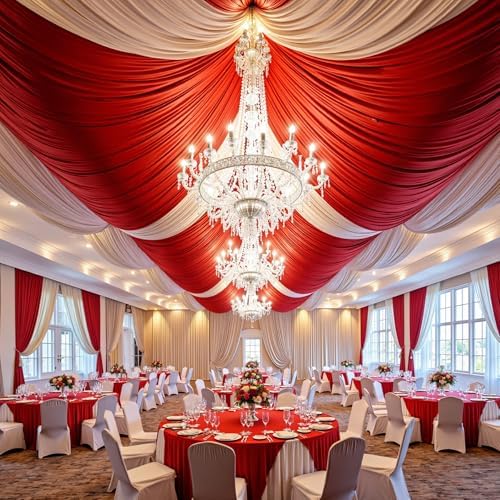 30ft x 15ft Red Backdrop Curtain for Wedding Party 6 Panels 5x15ft Wrinkle Free Silky Polyester Backdrop Drapes, alternate