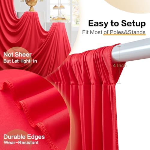 30ft x 15ft Red Backdrop Curtain for Wedding Party 6 Panels 5x15ft Wrinkle Free Silky Polyester Backdrop Drapes, alternate