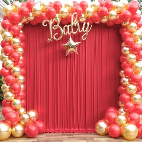 30ft x 15ft Red Backdrop Curtain for Wedding Party 6 Panels 5x15ft Wrinkle Free Silky Polyester Backdrop Drapes, alternate