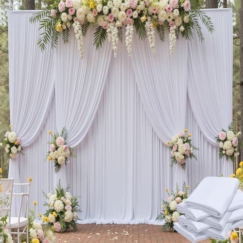 30ft x 15ft White Backdrop Curtain for Wedding Party 6 Panels 5x15ft Wrinkle Free Silky Polyester Backdrop