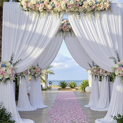 30ft x 15ft White Backdrop Curtain for Wedding Party 6 Panels 5x15ft Wrinkle Free Silky Polyester Backdrop, alternate view 4