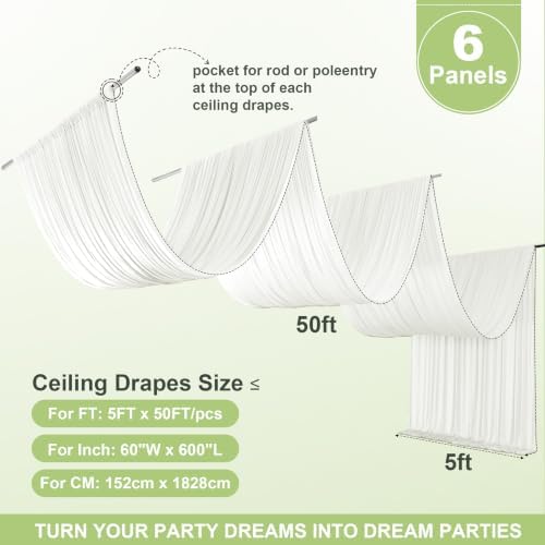 30FT x 50FT Creamy Ivory Ceiling Drapes for Wedding Party in 60"W x 600"L (Pack of 6) in Creamy Ivory, alternate view 2